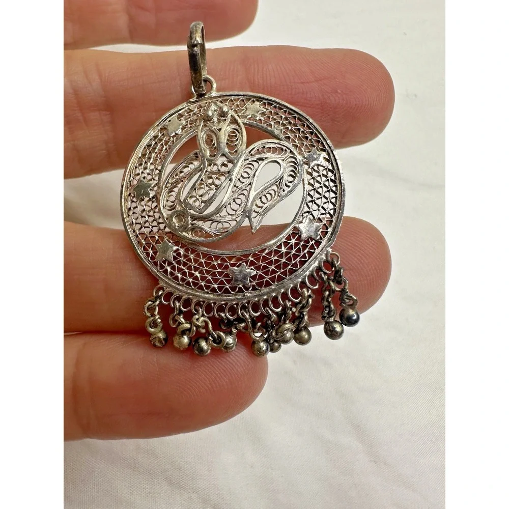 Snake Charm Silver Filigree‎ Dangle Charm Balls Stars Round Open Pendant